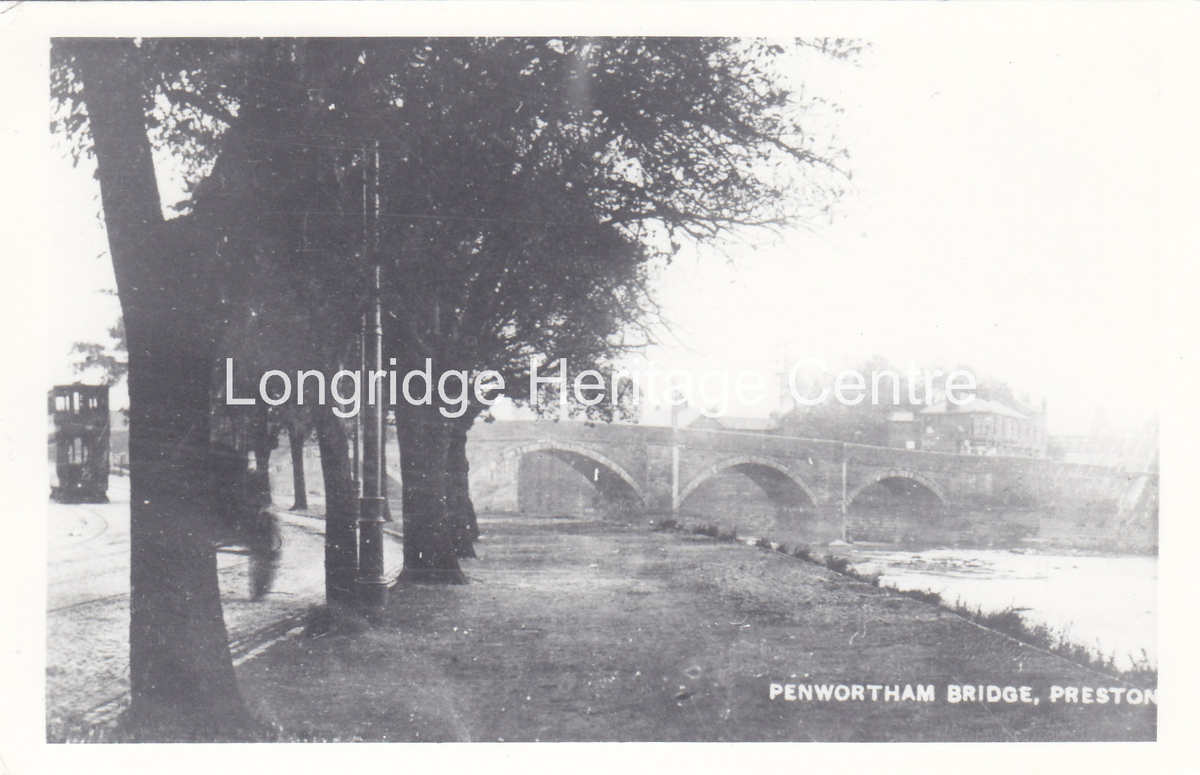 231B - Penwortham - The 'old' bridge built in 1757 and a tram at Broadgate Terminus - Unknown